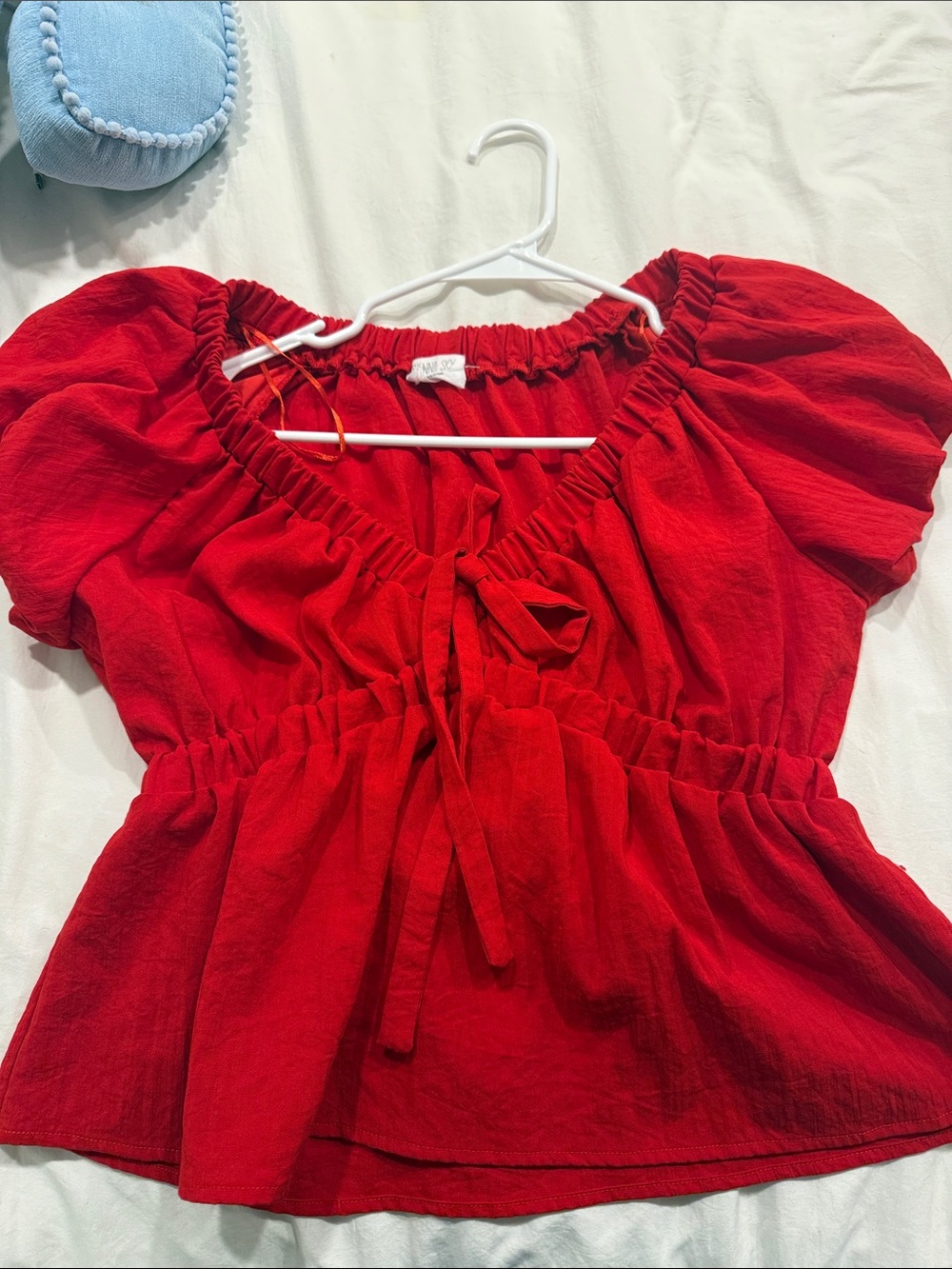 Sienna Sky Red Puff Sleeve Tie-Front Peasant Blouse